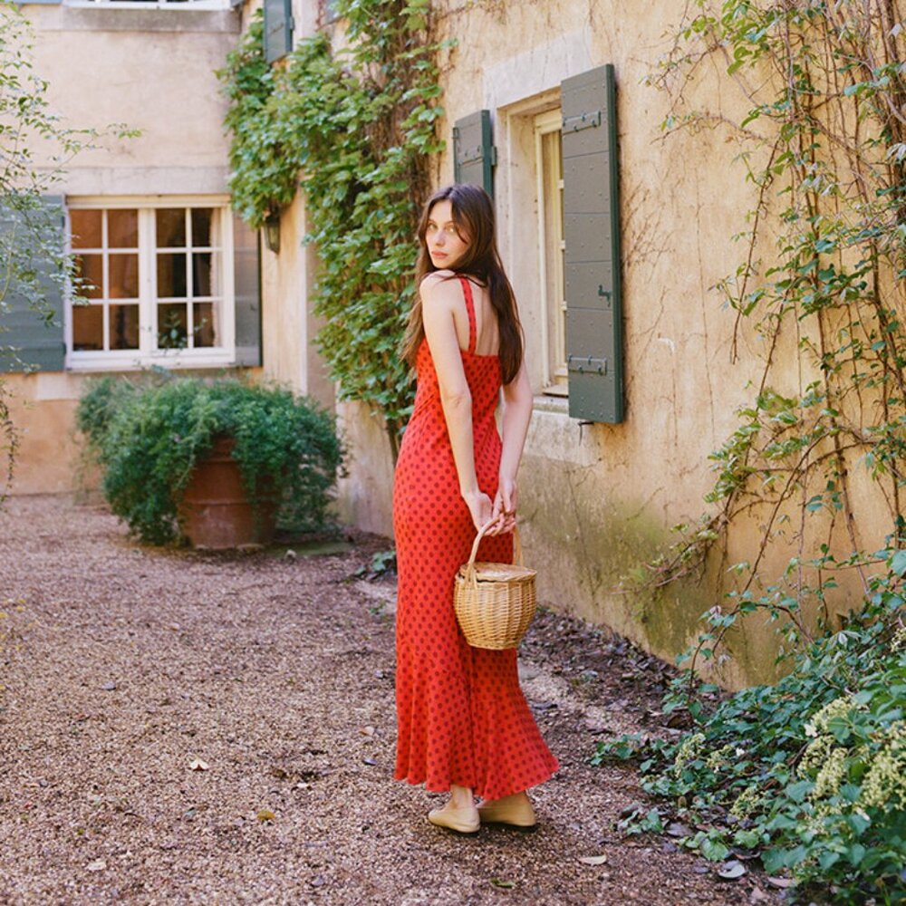 The Allegra - Aura Elegant Red Polka Dot Dress Réalisation Par NWT